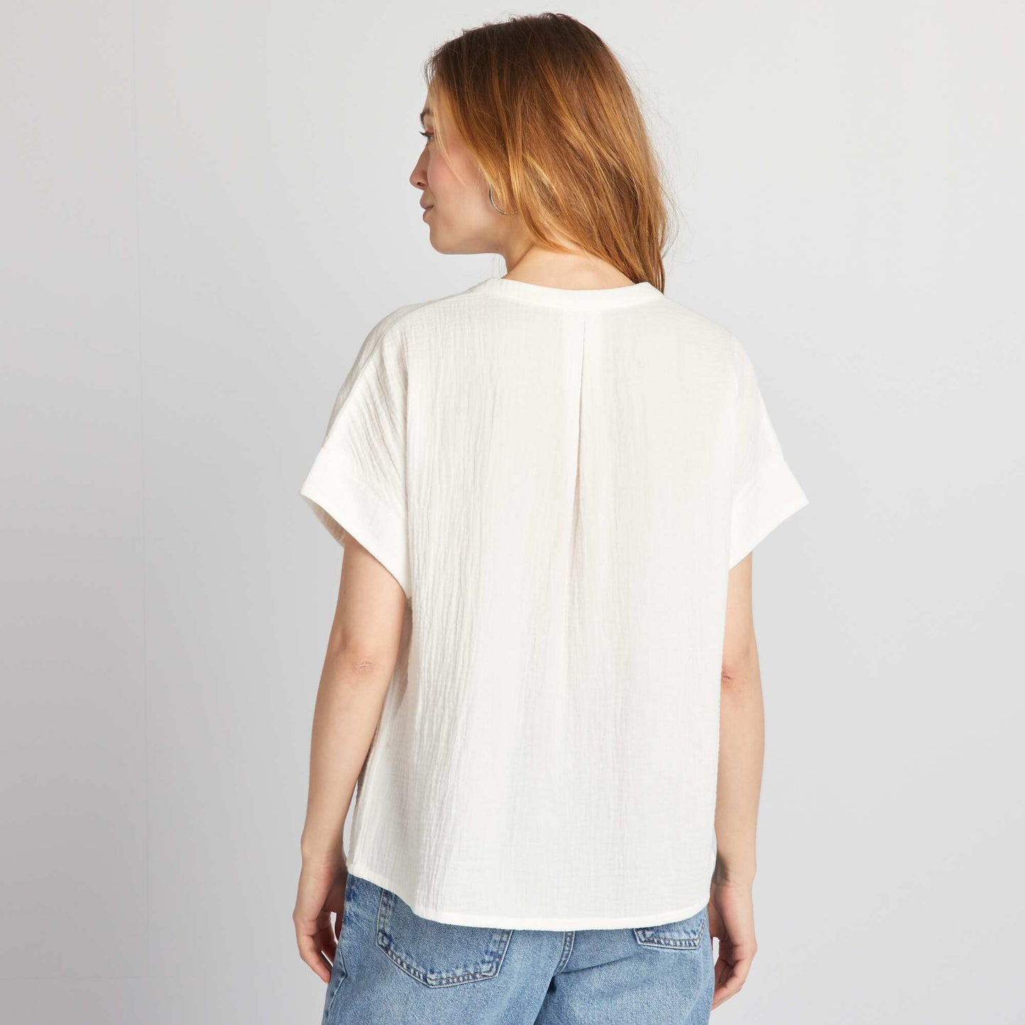 Blouse   manches courtes en gaze de coton blanc