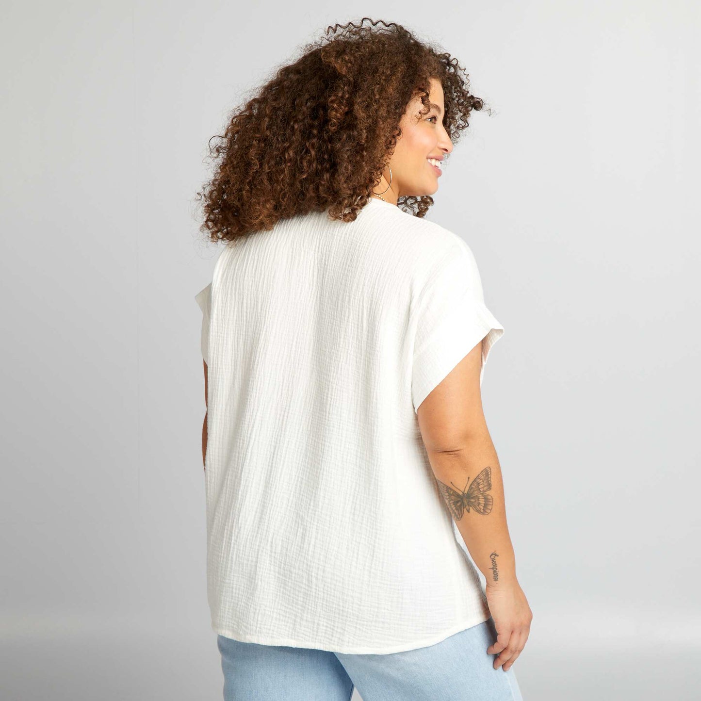 Blouse en gaze de coton   manches courtes blanc