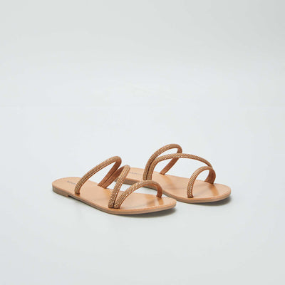 Mules avec brides strass Marron