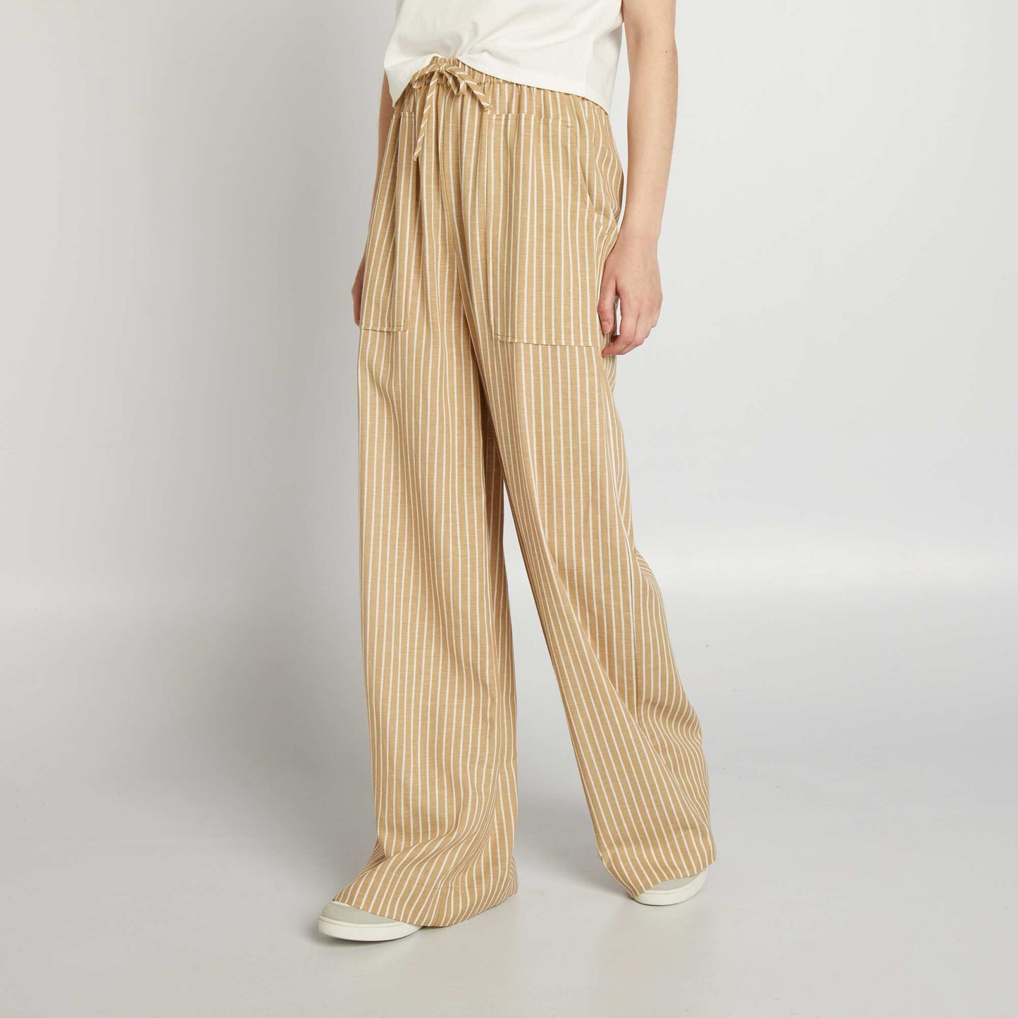 Pantalon en lin large Beige/blanc