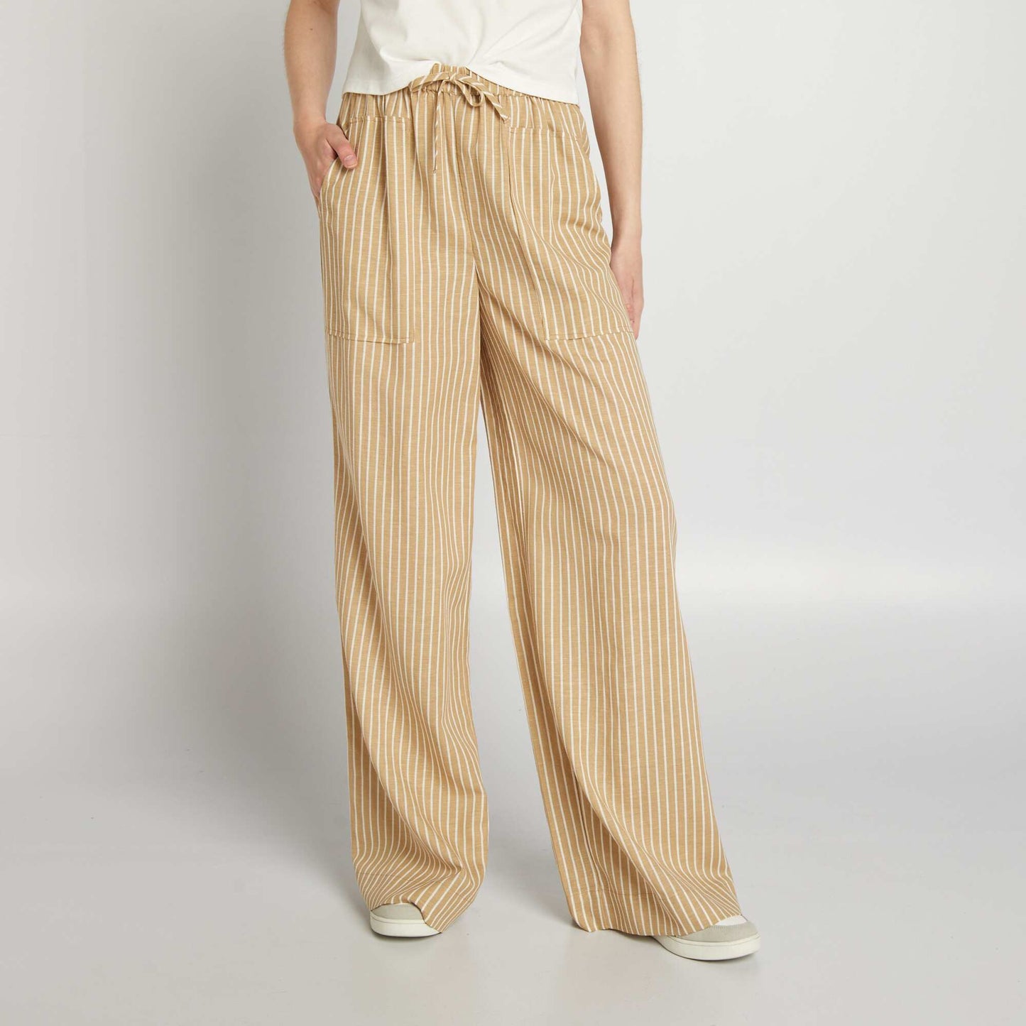 Pantalon en lin large Beige/blanc