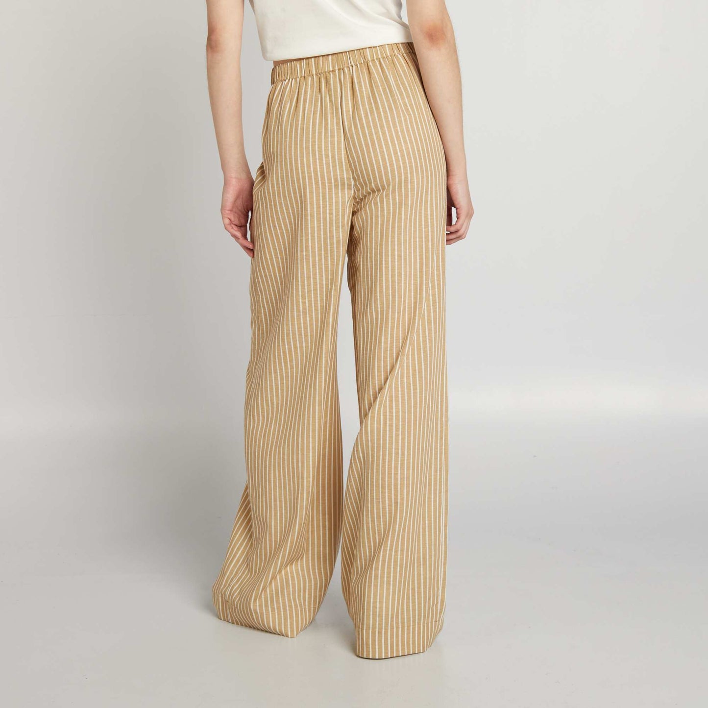 Pantalon en lin large Beige/blanc