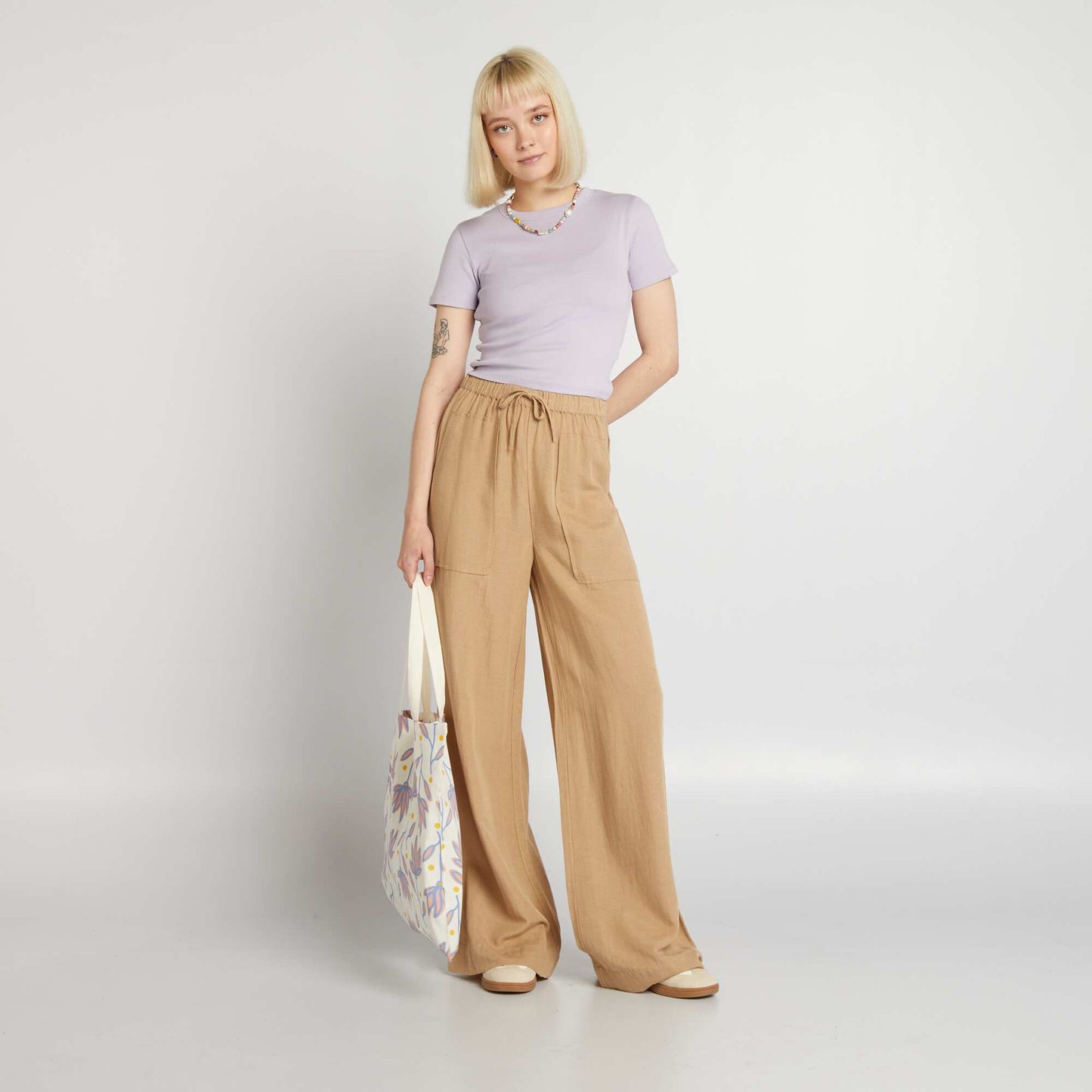 Pantalon en lin large Beige