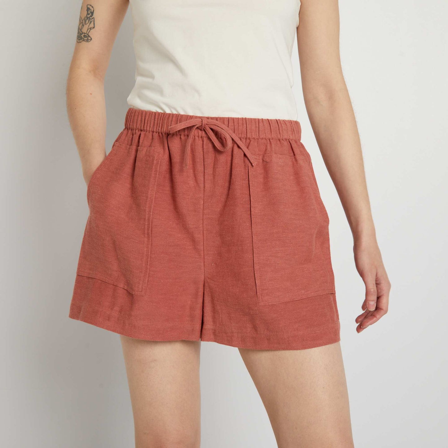 Short en lin rayé Rose