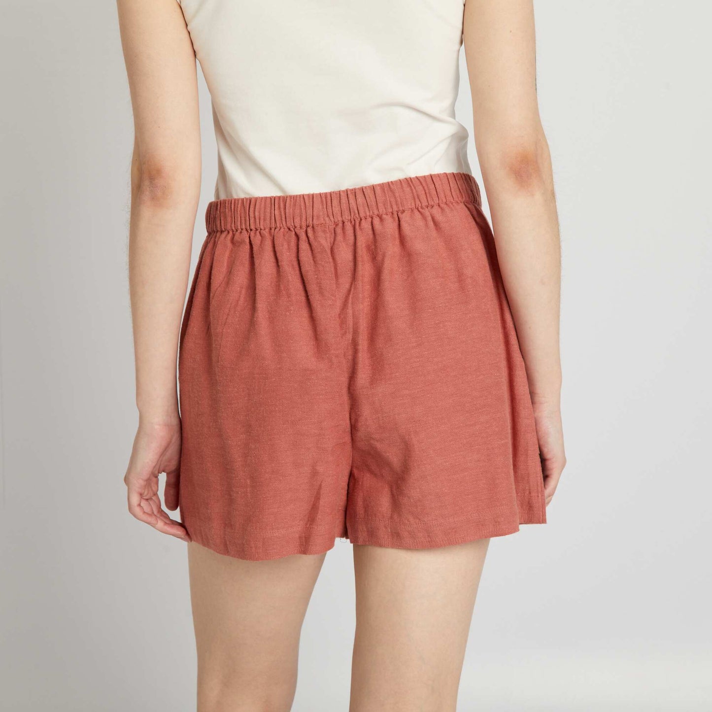 Short en lin rayé Rose