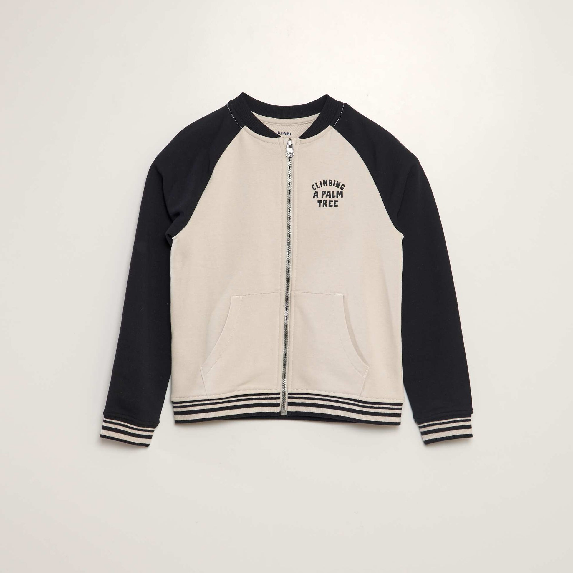Sweat zipp en molleton fin Beige/noir