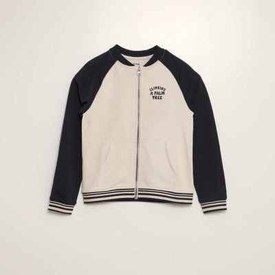 Sweat zipp en molleton fin Beige/noir