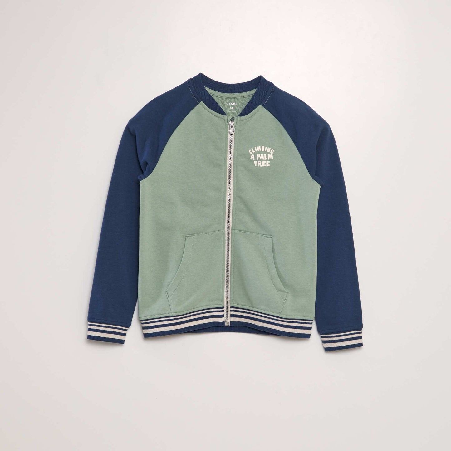 Sweat zipp en molleton fin Vert/bleu