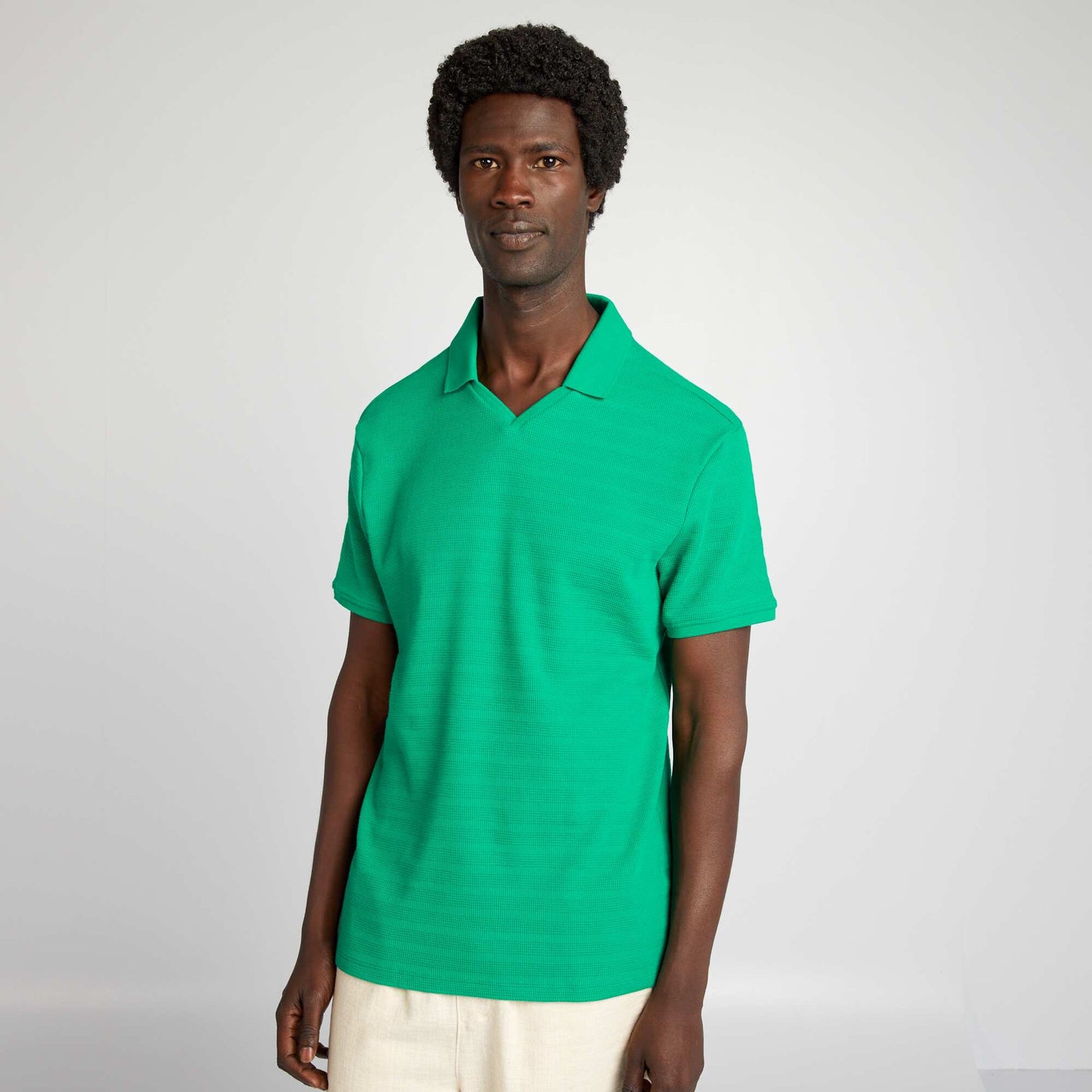 Polo en maille textur e   col V Vert