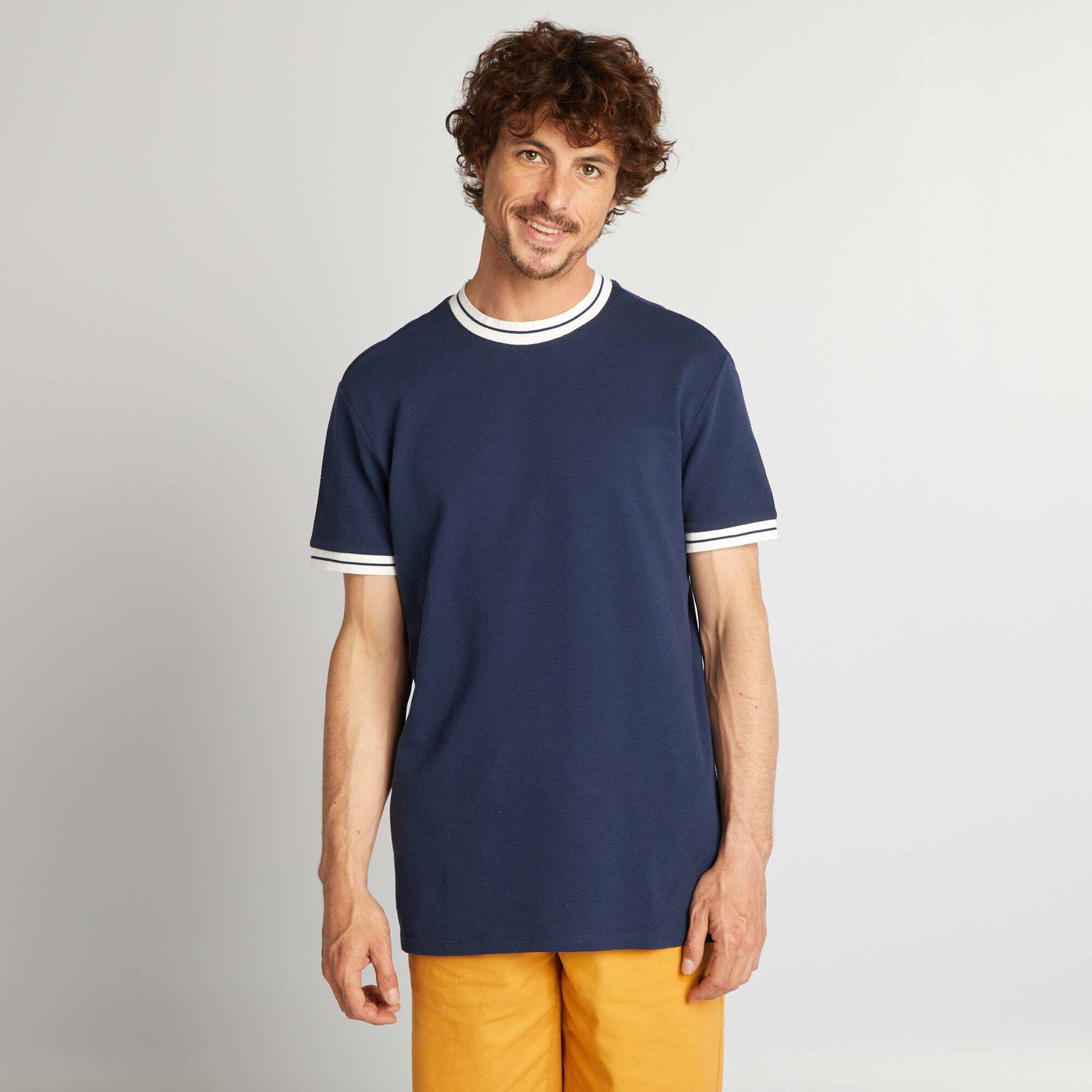 T-shirt textur    liser s contrastants Bleu nuit