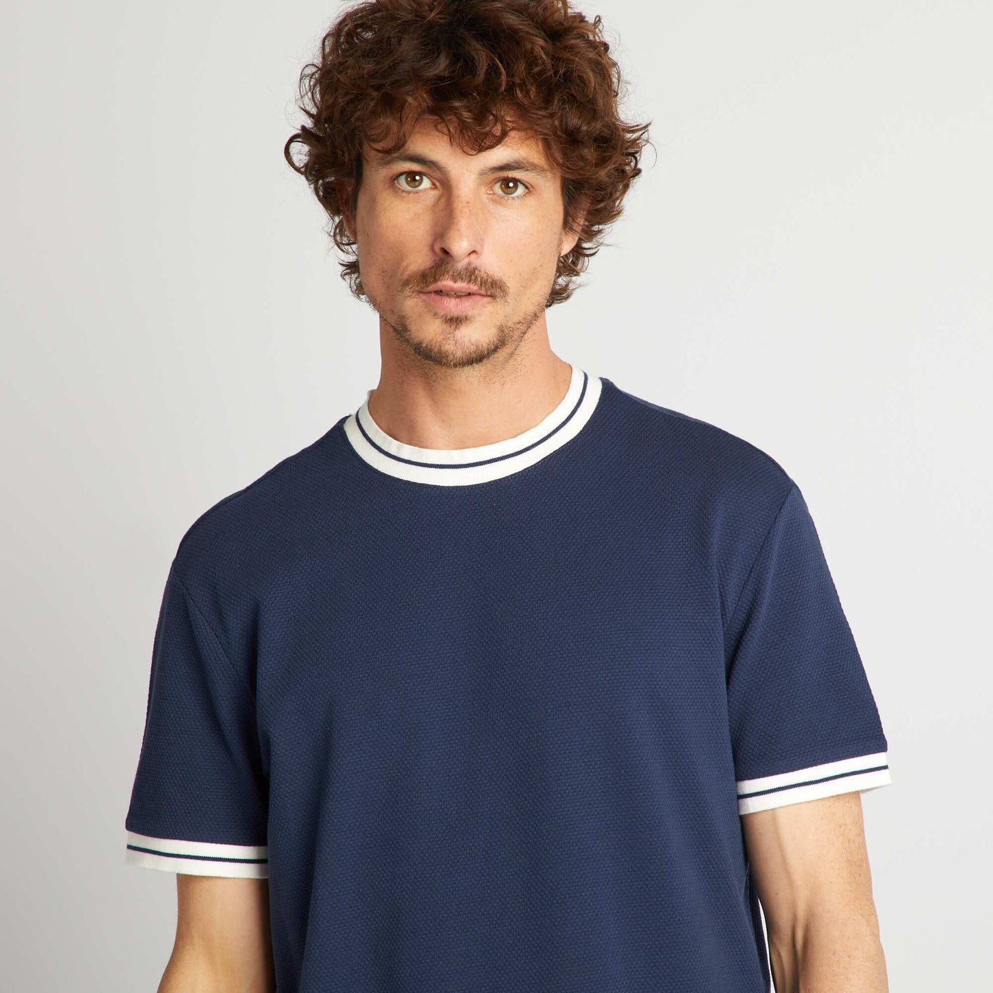 T-shirt textur    liser s contrastants Bleu nuit