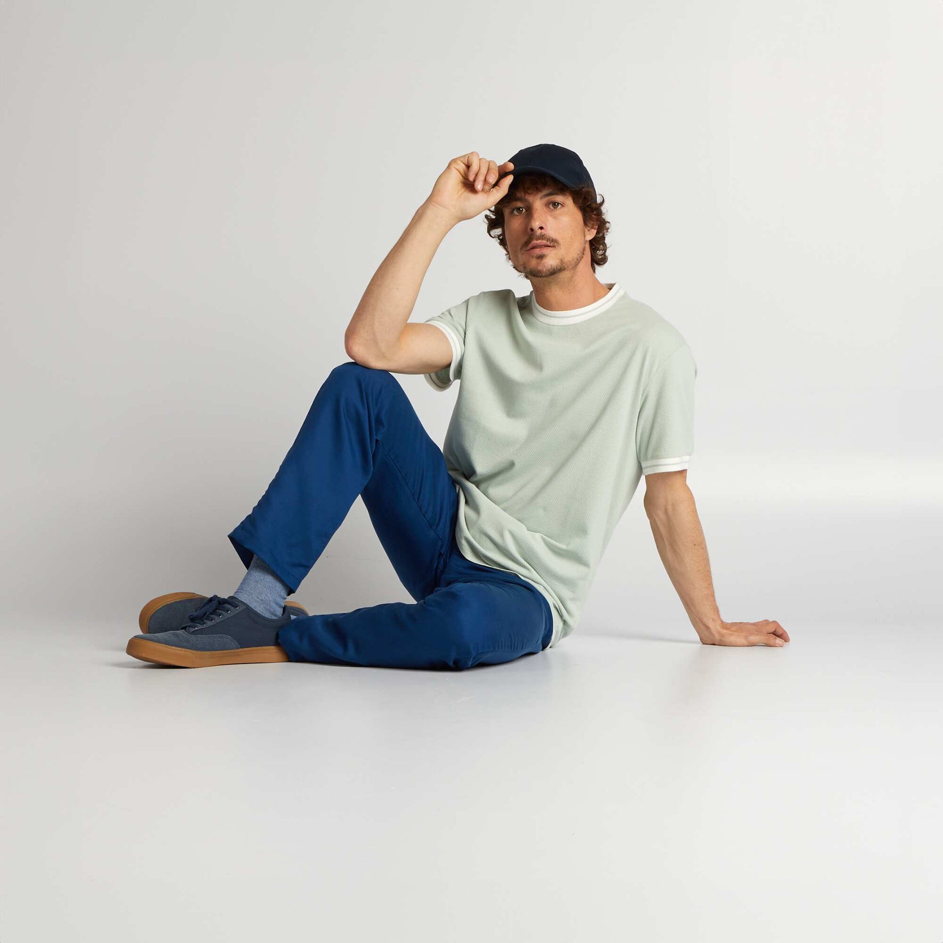 T-shirt textur liser s contrastants Bleu clair