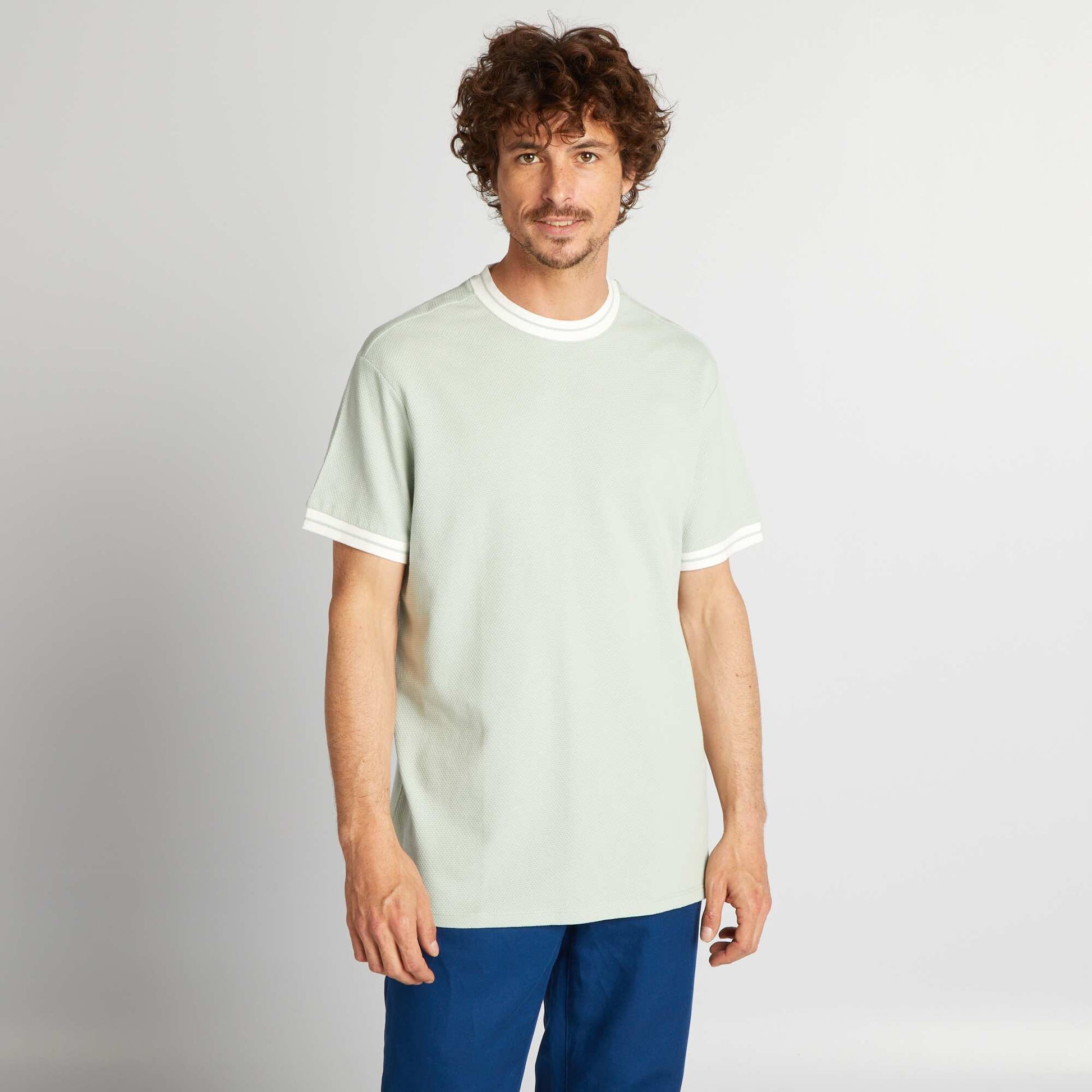 T-shirt textur liser s contrastants Bleu clair
