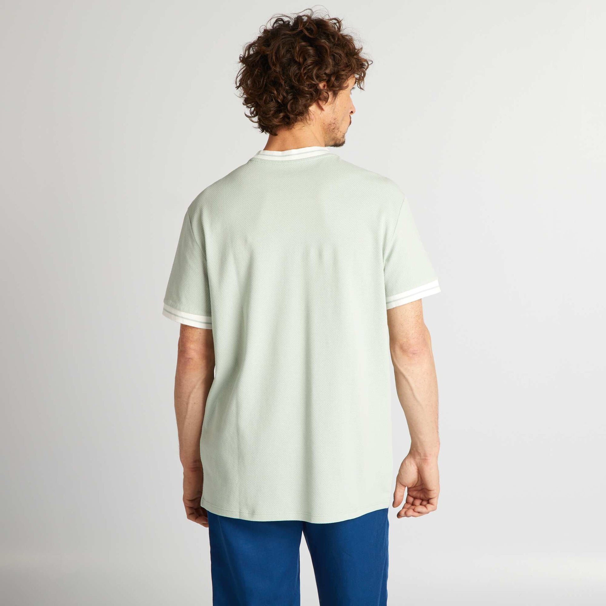 T-shirt textur liser s contrastants Bleu clair