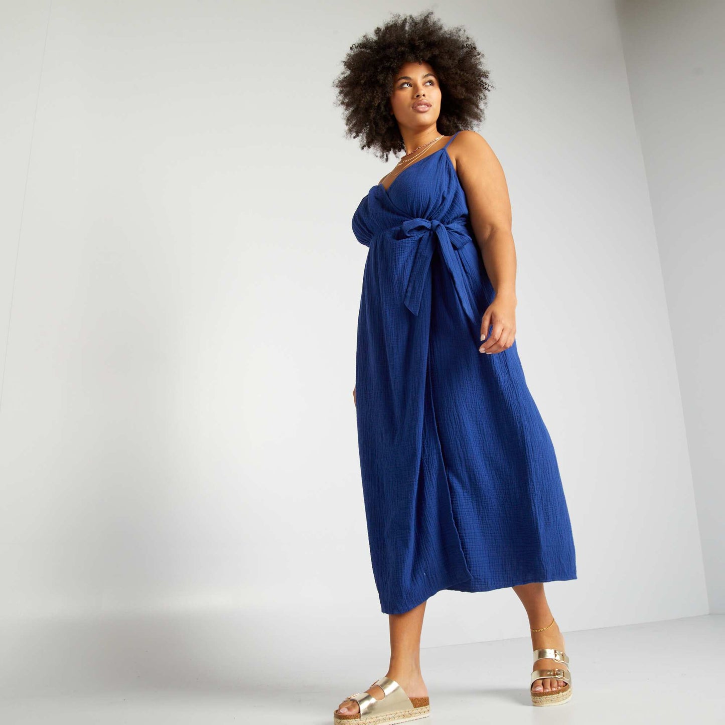 Robe longue en gaze de coton Bleu