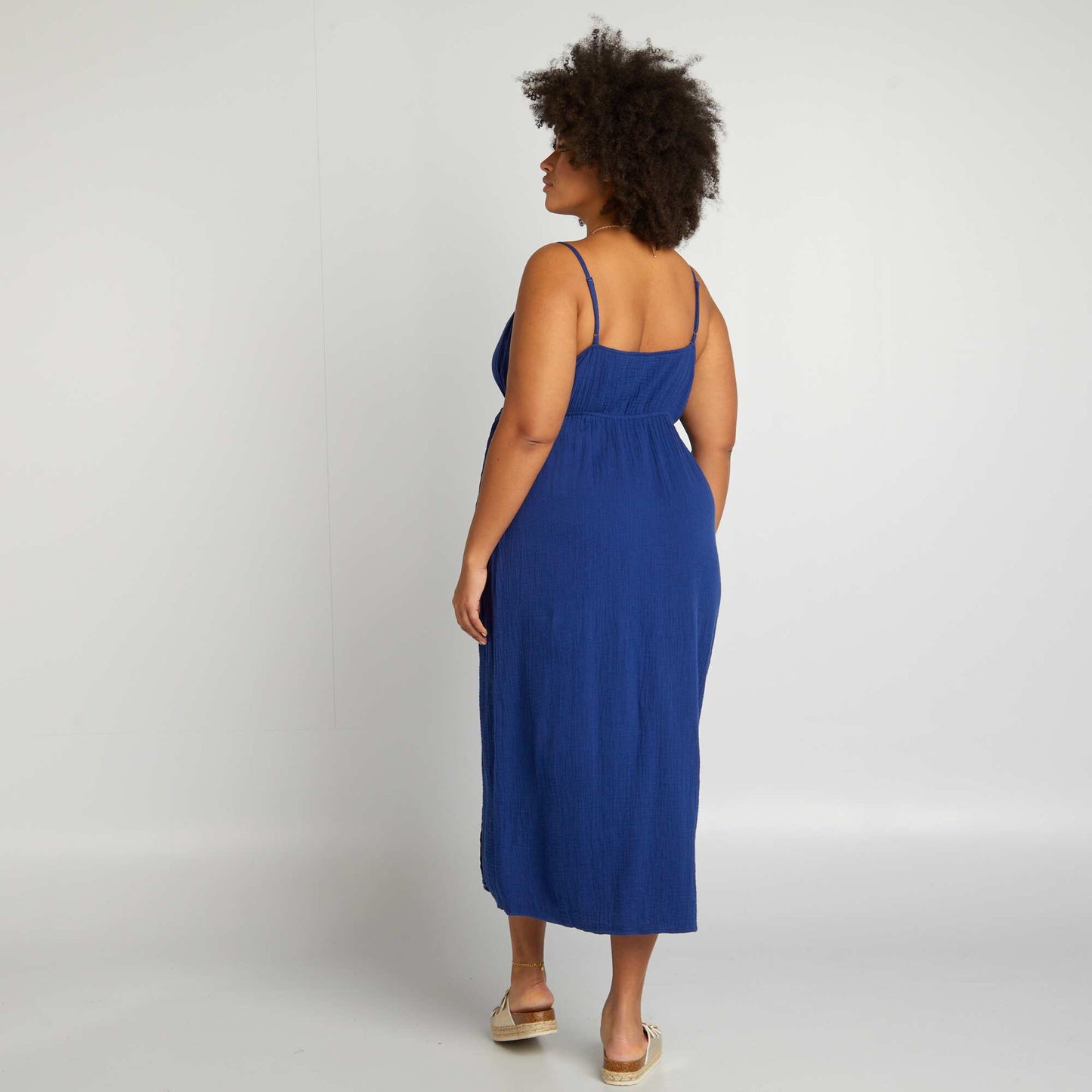 Robe longue en gaze de coton Bleu