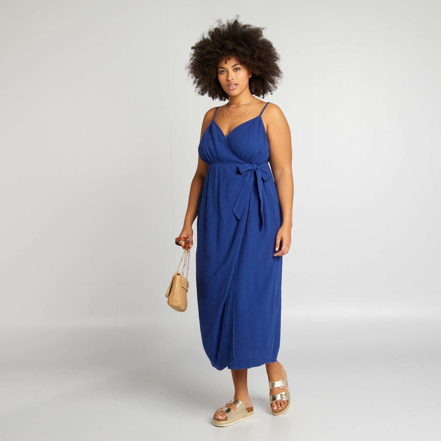 Robe longue en gaze de coton Bleu