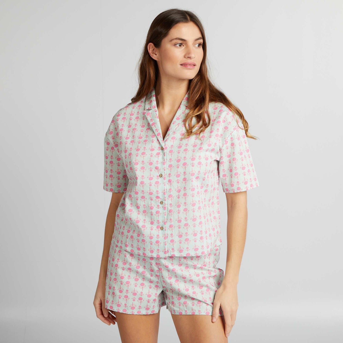 Ensemble pyjama chemise + short Bleu