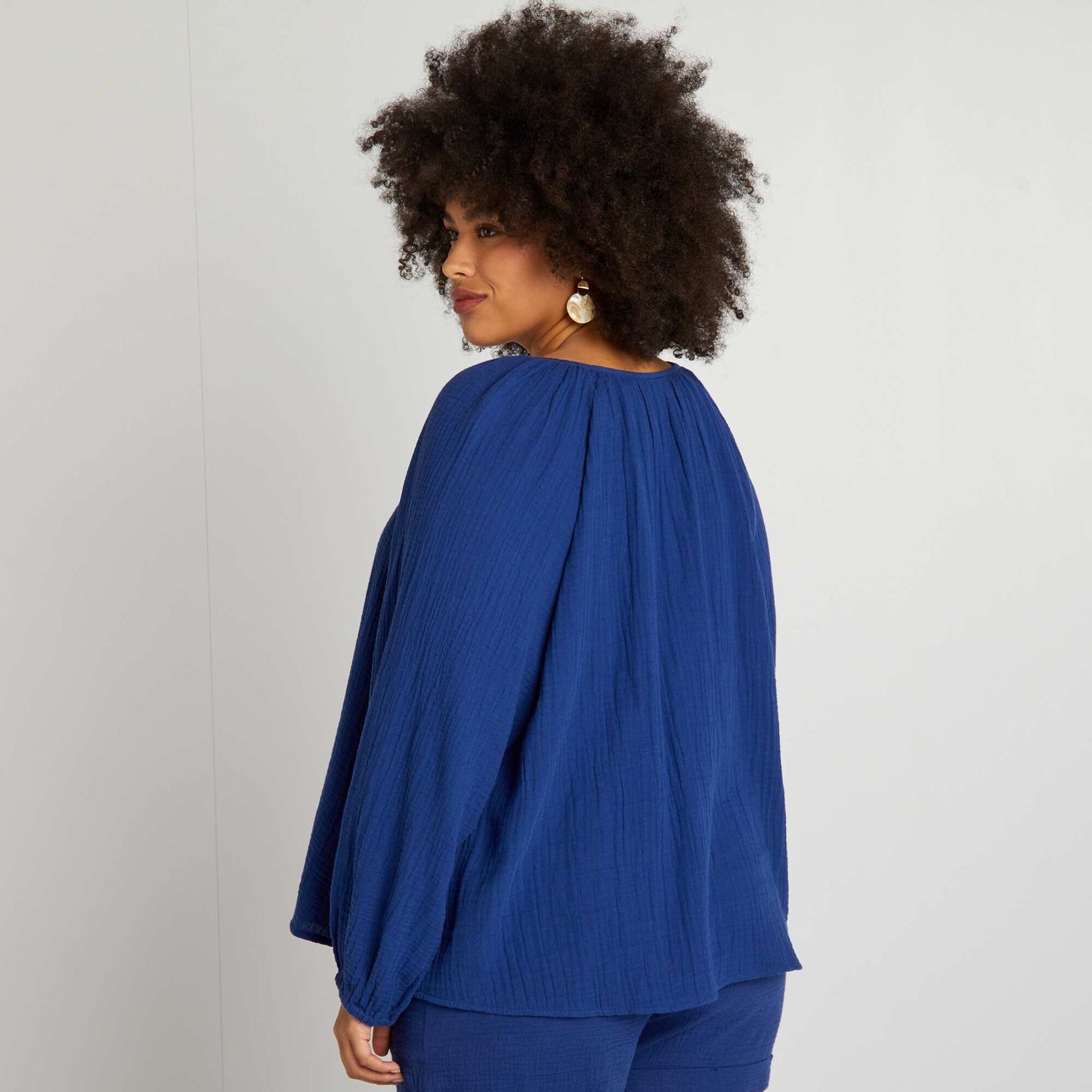 Blouse unie en gaze de coton Bleu