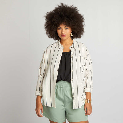 Chemise ray e en lin m lang Beige