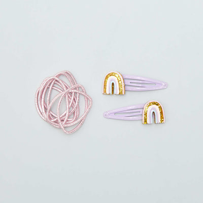 Lot de 2 pinces clic-clac + 8 lastiques paillettes Violet