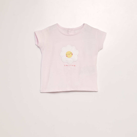 T-shirt imprim  'Fleu' + animation en relief Rose fleur