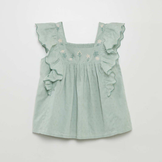 Blouse volants avec broderies Vert