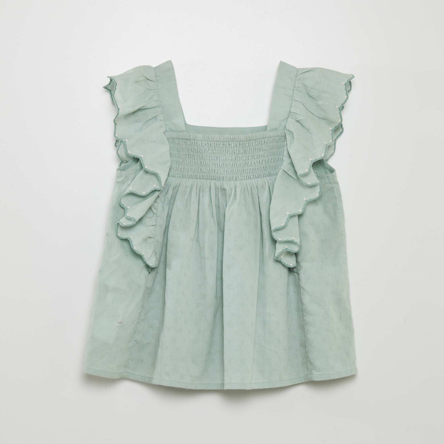 Blouse volants avec broderies Vert