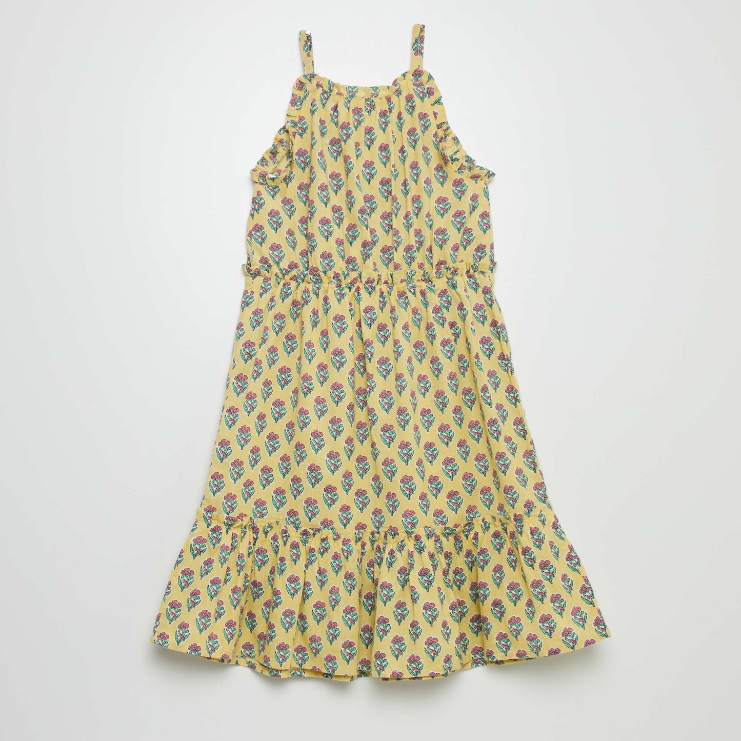 Robe corolle motif avec base volant es Jaune