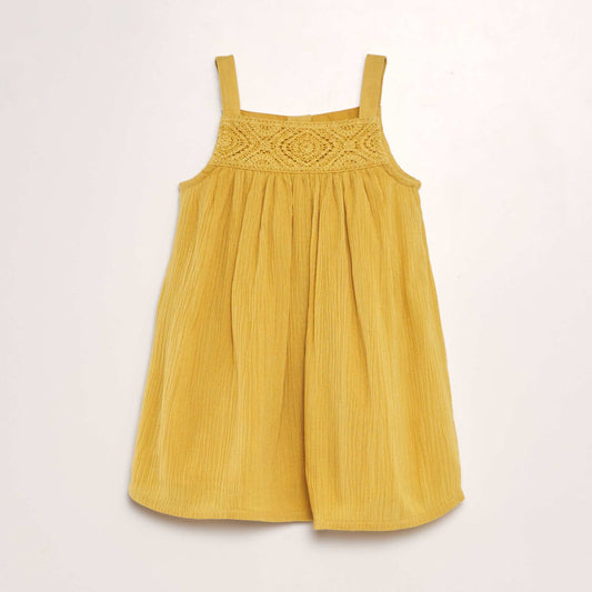 Robe évasée avec broderie Jaune