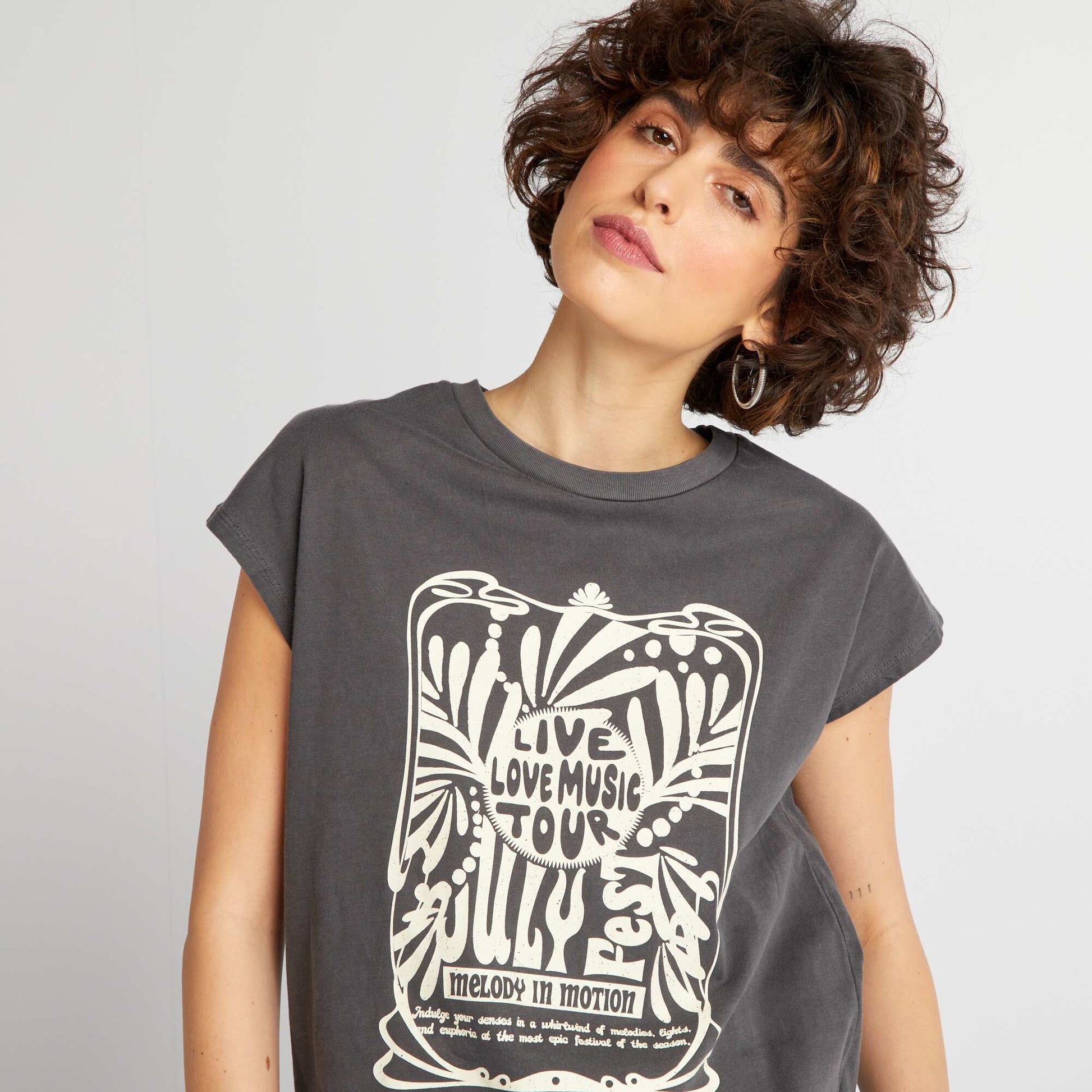 Tee-shirt imprimé thème festival Noir