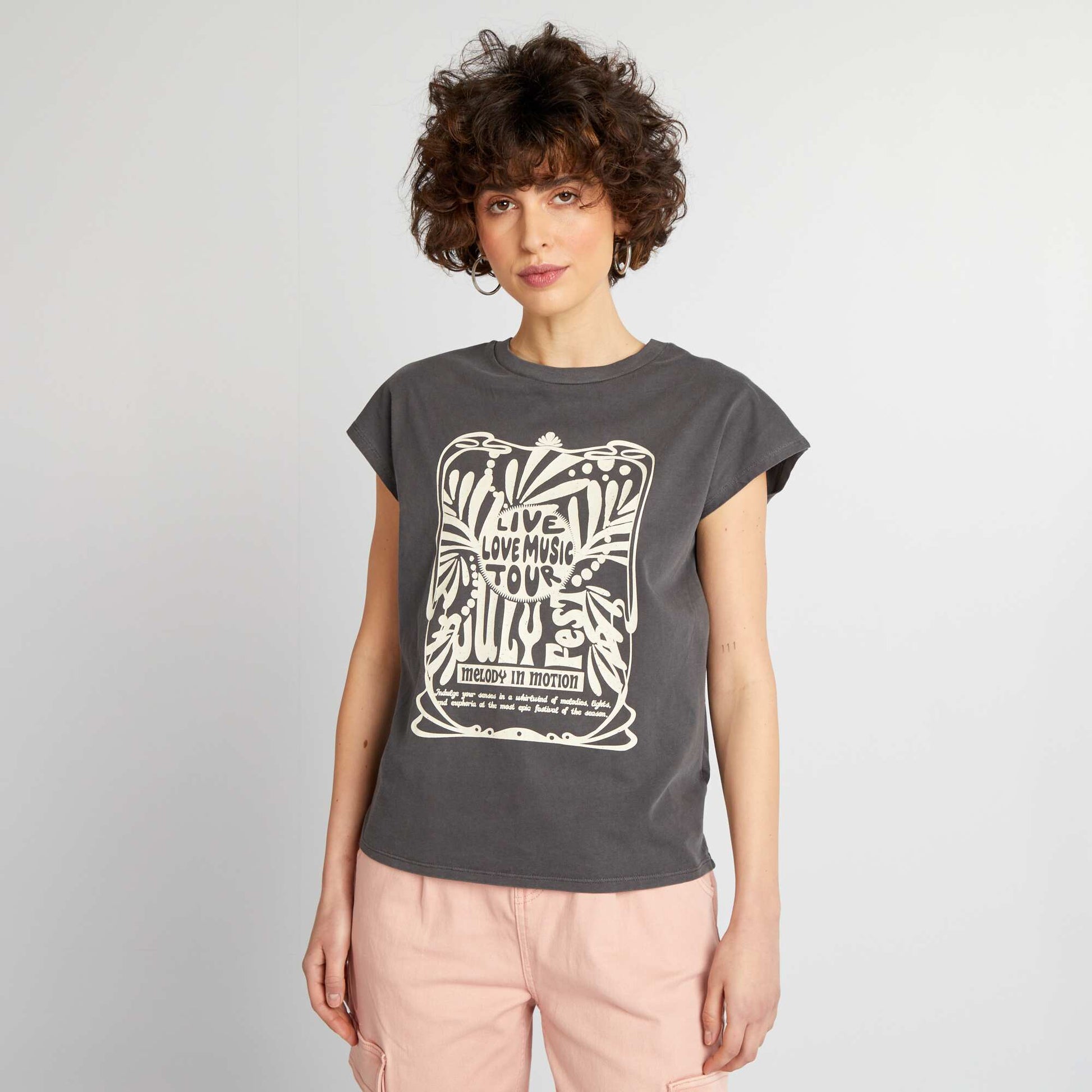 Tee-shirt imprimé thème festival Noir