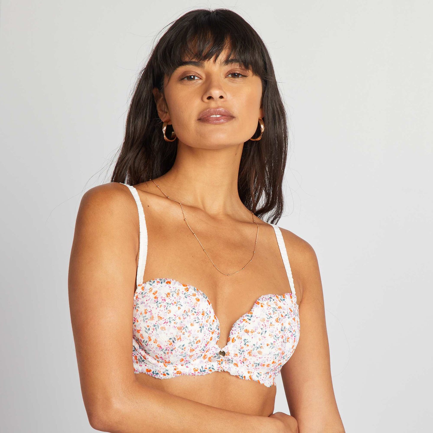 Soutien-gorge plongeant en dentelle fleurie Rose fleuri