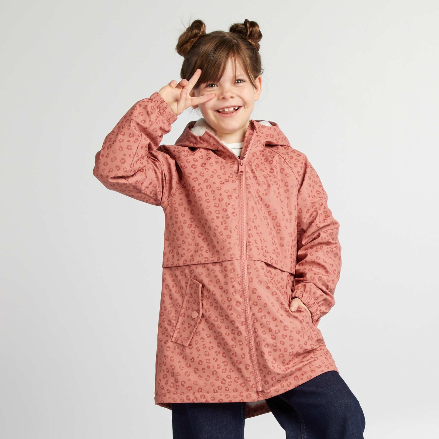 Parka mi-longue   capuche Rose l opard