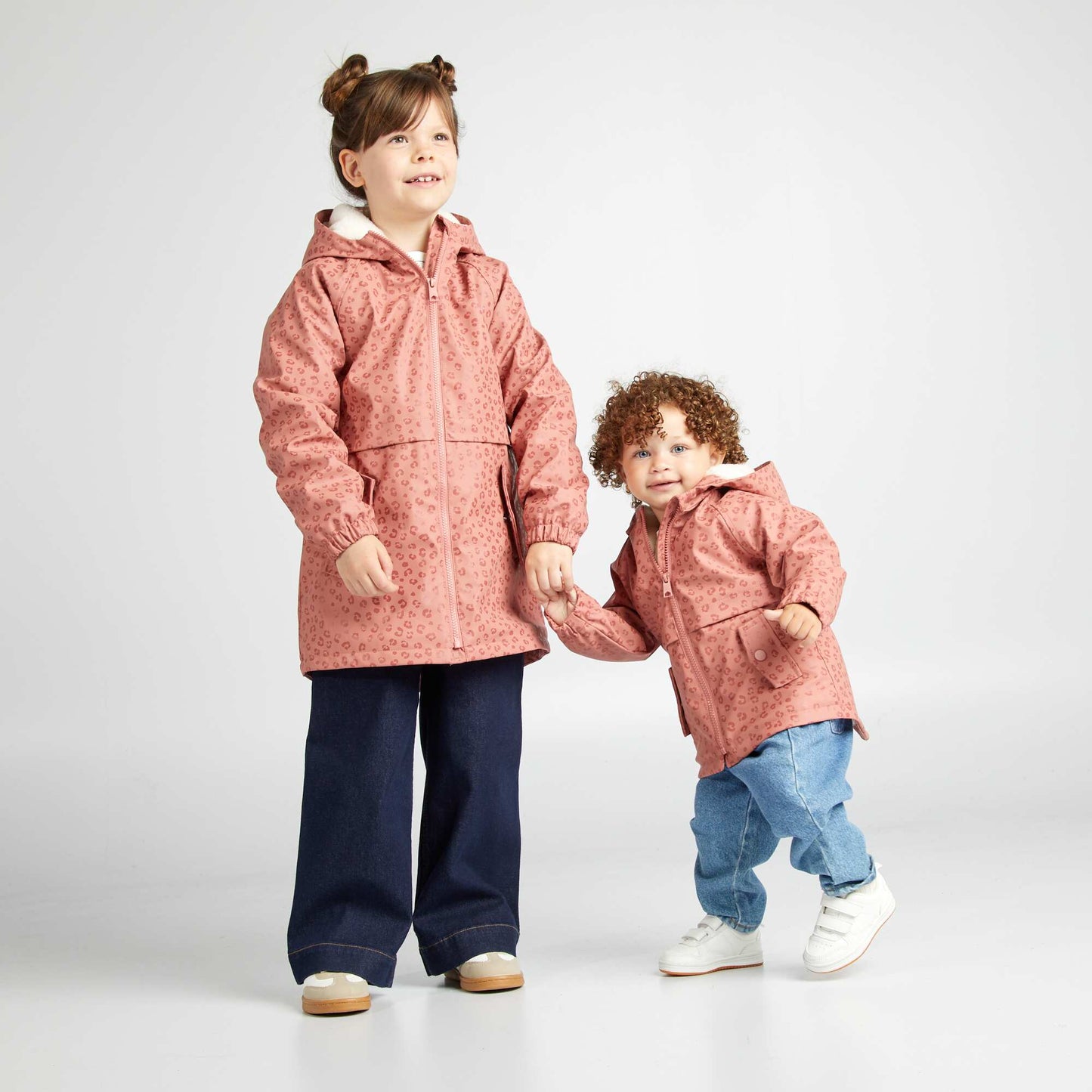 Parka mi-longue   capuche Rose l opard