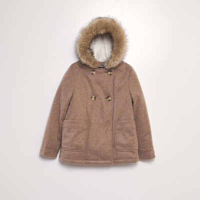 Manteau capuche fa on lainage Marron
