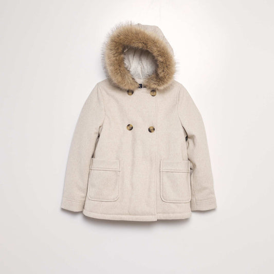 Manteau   capuche fa on lainage Beige