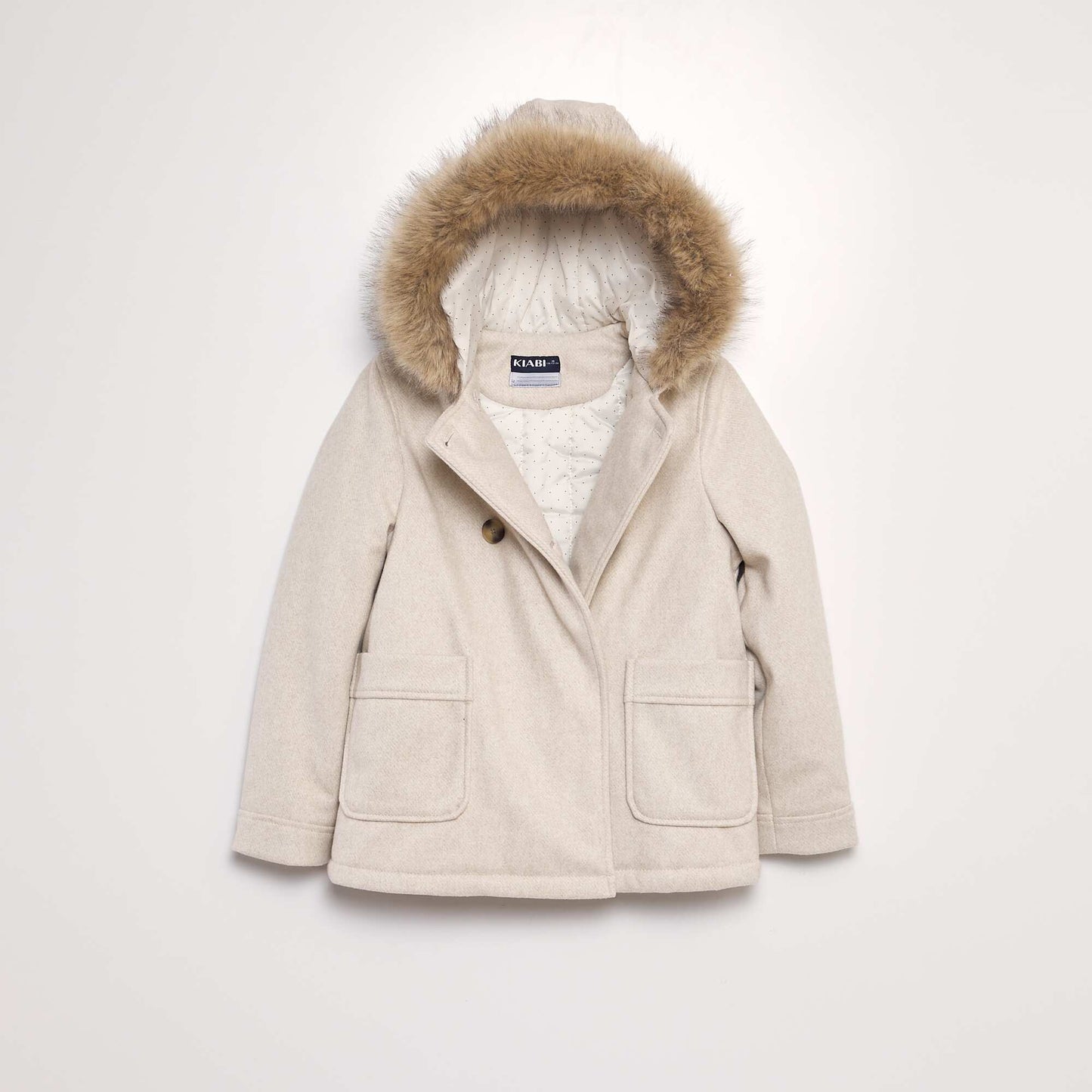 Manteau   capuche fa on lainage Beige