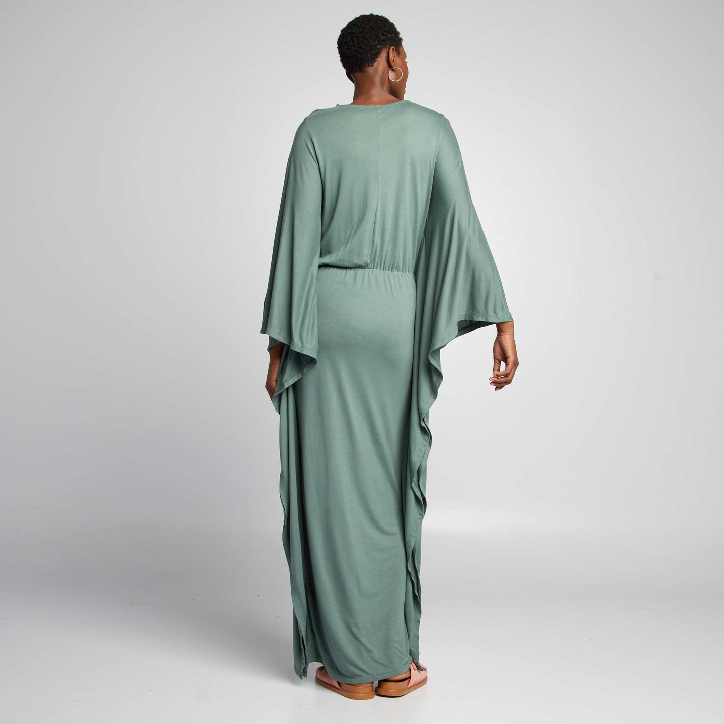 Robe fluide avec manches papillon Vert fonc