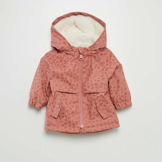 Parka capuche avec fausses fourrure Rose