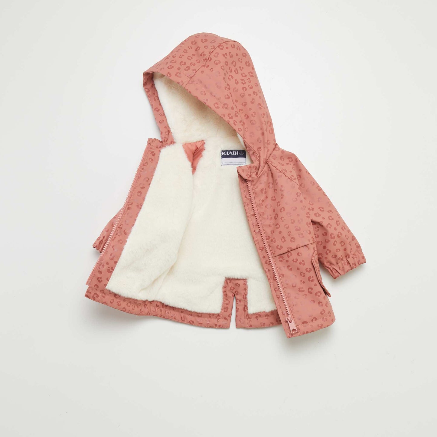 Parka à capuche avec fausses fourrure Rose