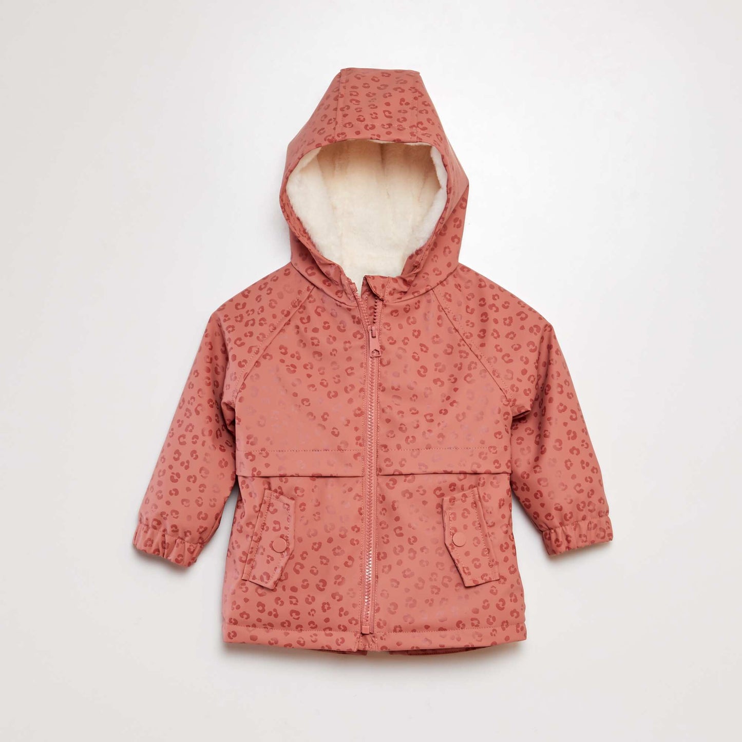 Parka à capuche avec fausses fourrure Rose