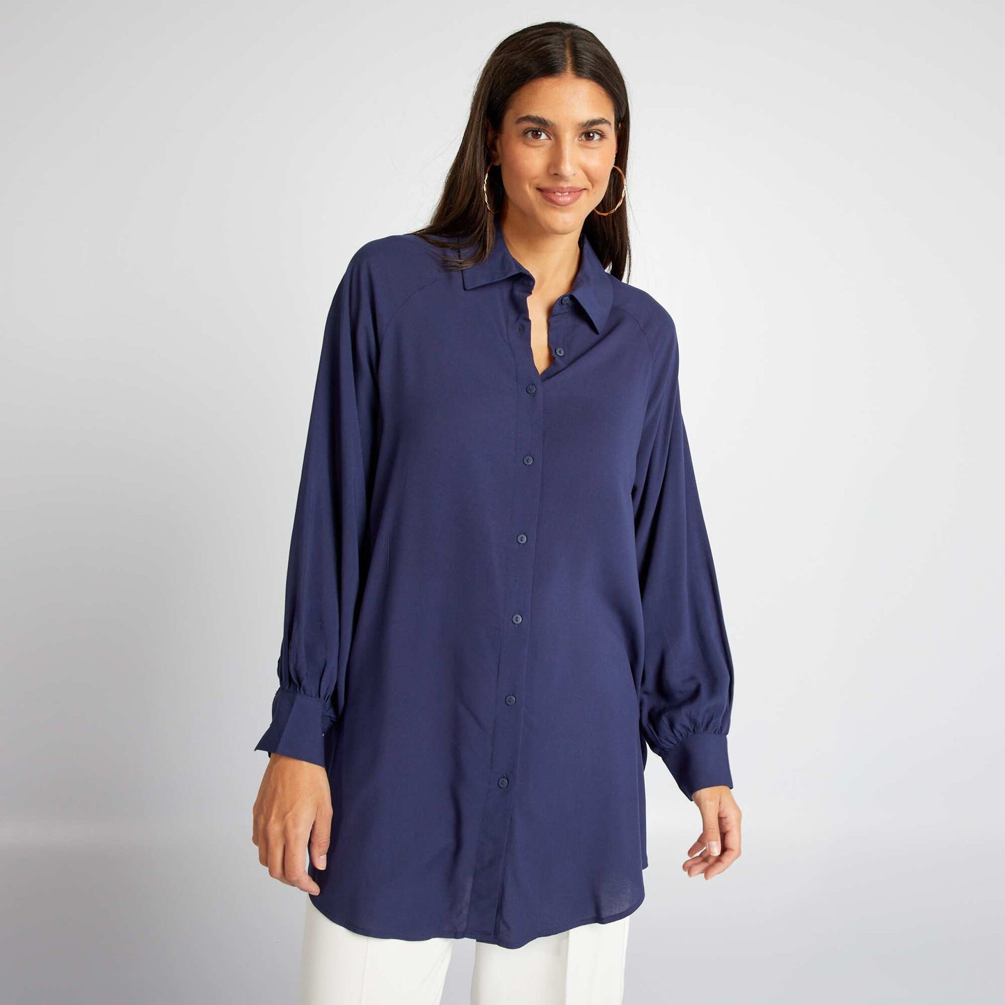 Chemise longue fluide Bleu marine