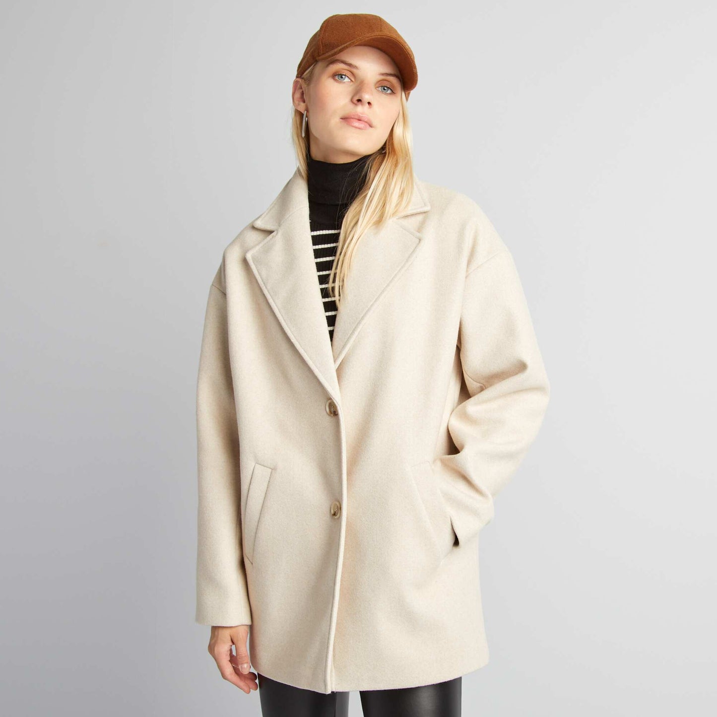 Manteau mi-long effet laine Beige