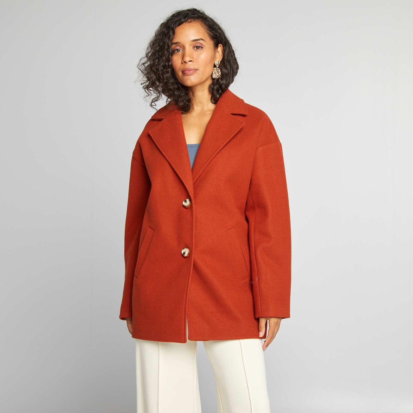 Manteau mi-long effet laine Orange