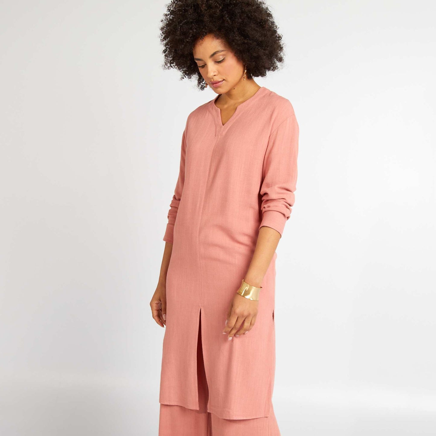 Chemise en lin m lang  avec fentes Rose