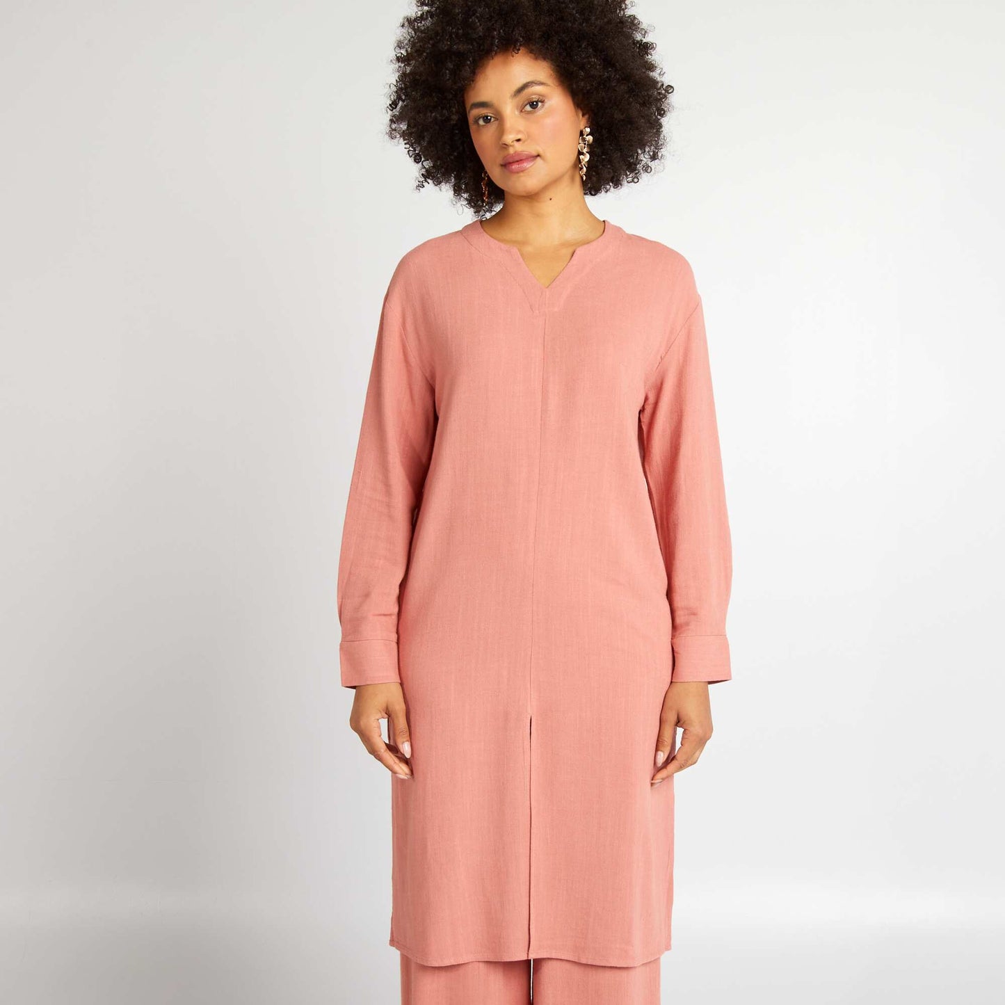 Chemise en lin m lang  avec fentes Rose