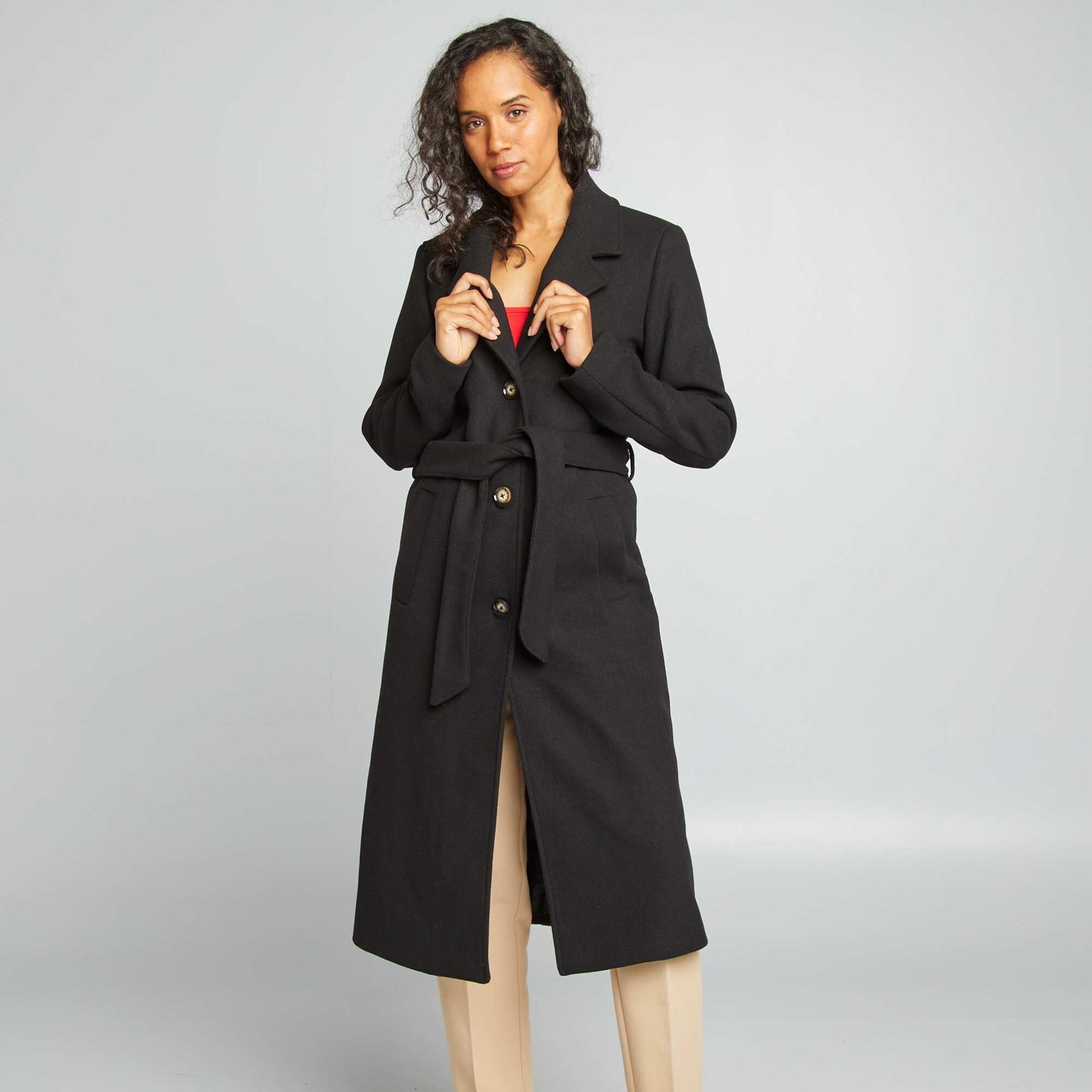 Manteau long en lainage noir