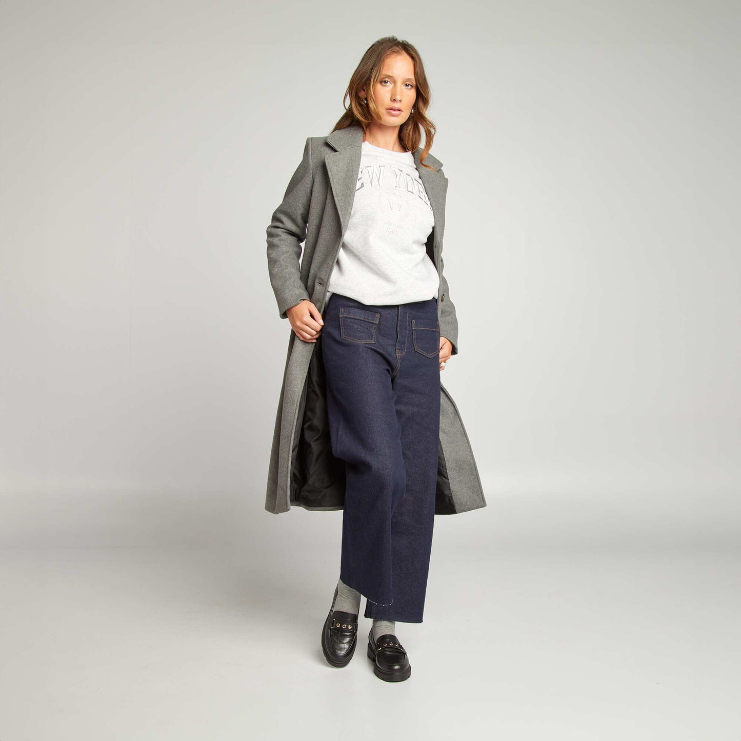 Manteau long en lainage Gris