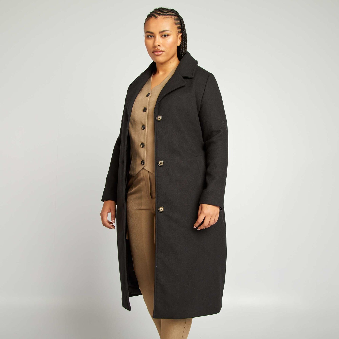 Manteau en laine m lang e noir